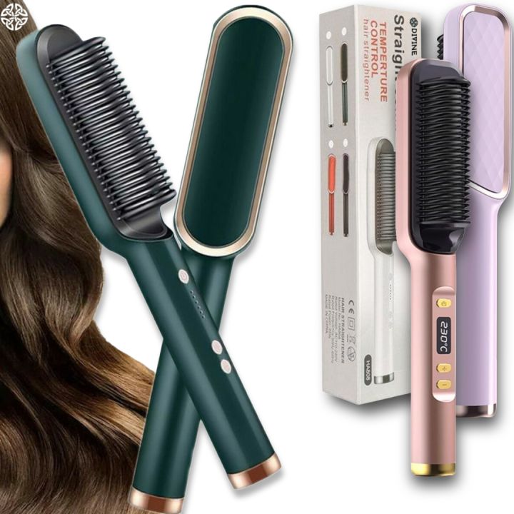 2 in 1 Electric Hair Straightener Curler Heating Styling Comb Straightening Brush